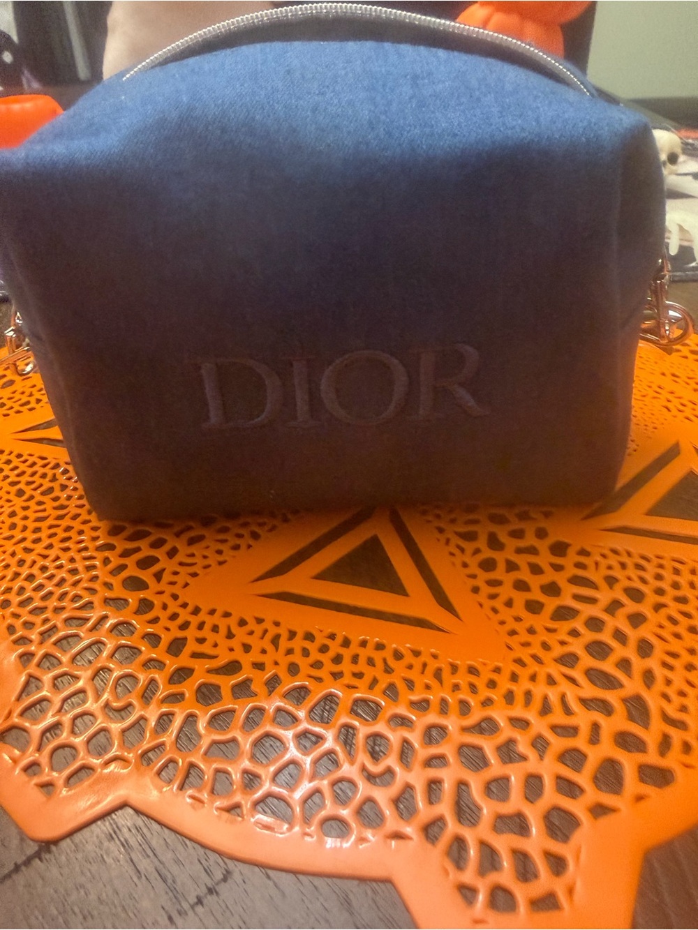 Dior Navy Blue Embroidered Cosmetic Case